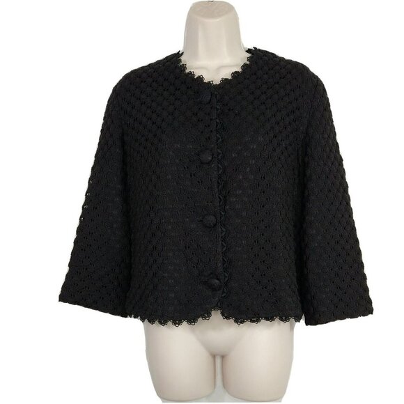 Lampl Sweaters - Vintage Lampl Button Up Cardigan Sweater Women Size M Black Lined 3/4 Sleeve